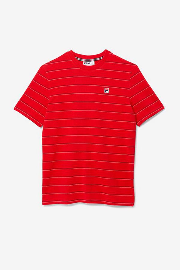 Fila Leon Sleeve Men's Tee - Red/White/Navy,NZ 927-23956